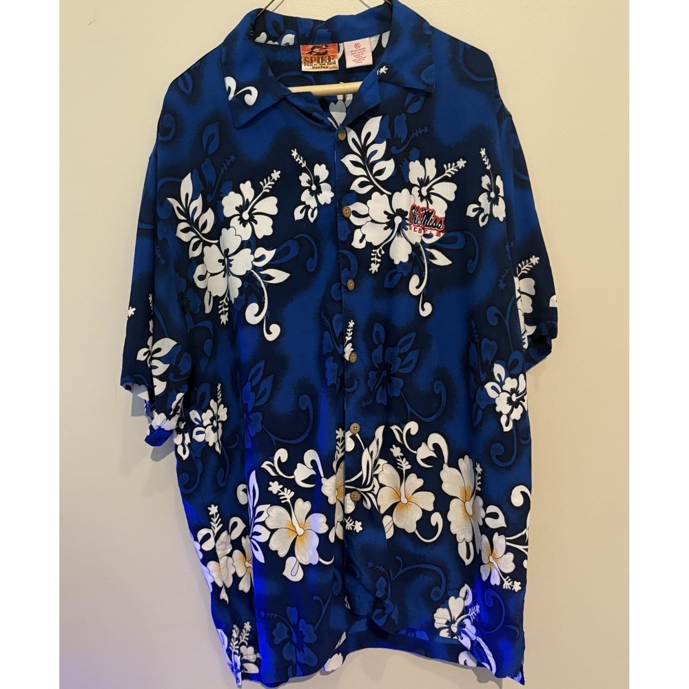VTG Ole Miss Rebels Spike Fun N Da Sun Hawaiian Shirt Blue Floral  XL